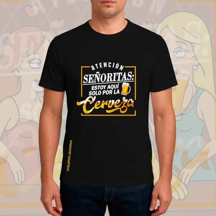 Polo Chelero ESTOY AQUÍ POR LA CERVEZA (S, Negro)